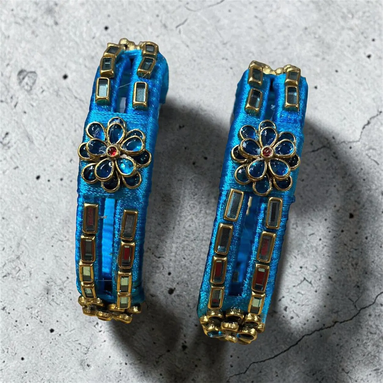 Kundan Flower Silk Bangles — Pair