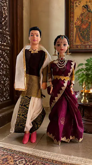 Maroon Silk Couple Dolls