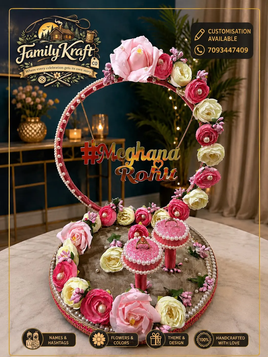 Engagement Ring Platter — Rose Arch with Names
