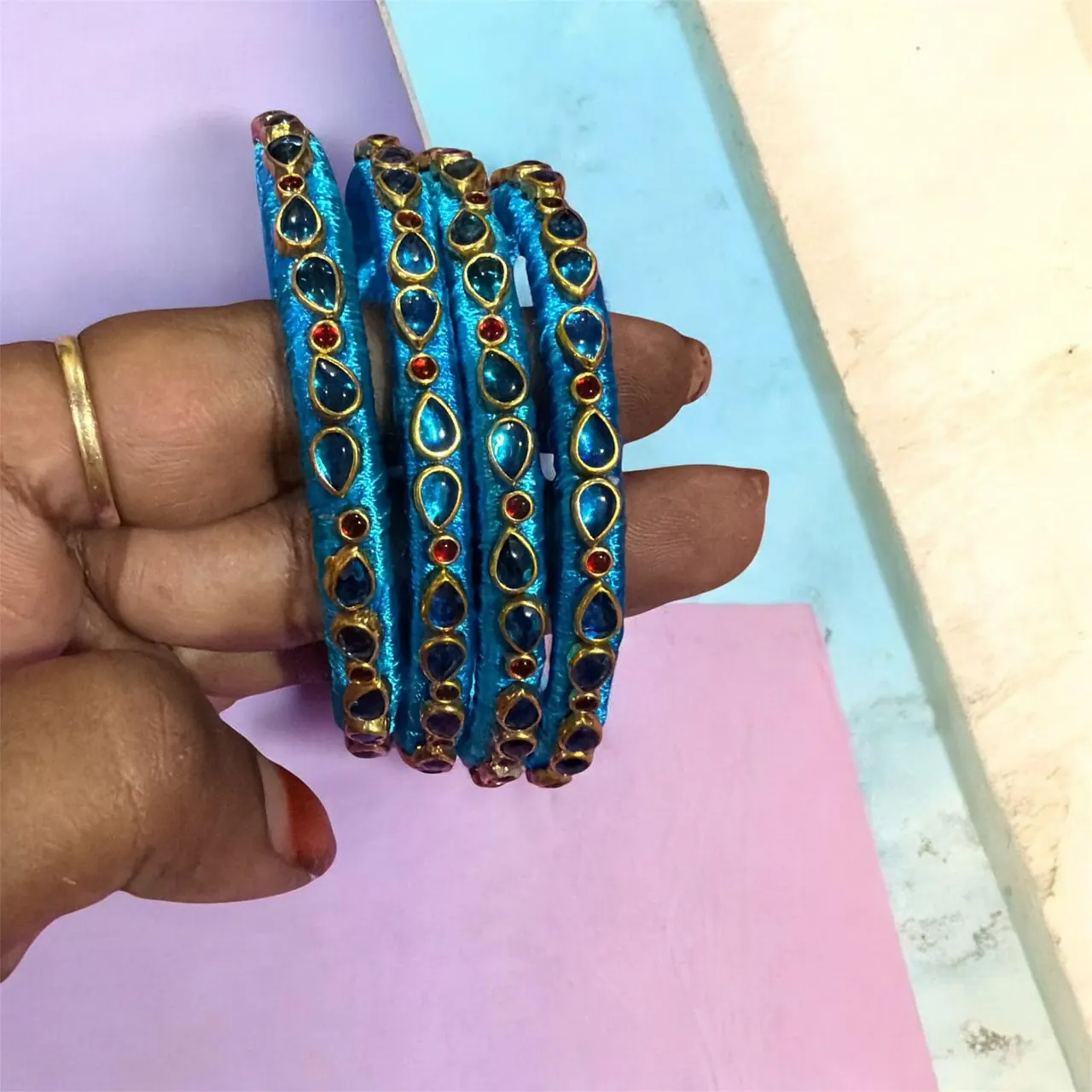 Silk Thread Stone Bangles — Set — photo 1