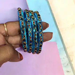 Silk Thread Stone Bangles — Set