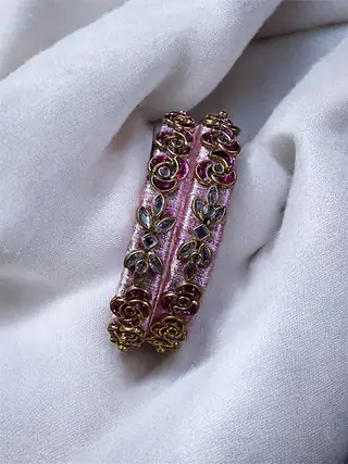 swirl kundan bangles lilac