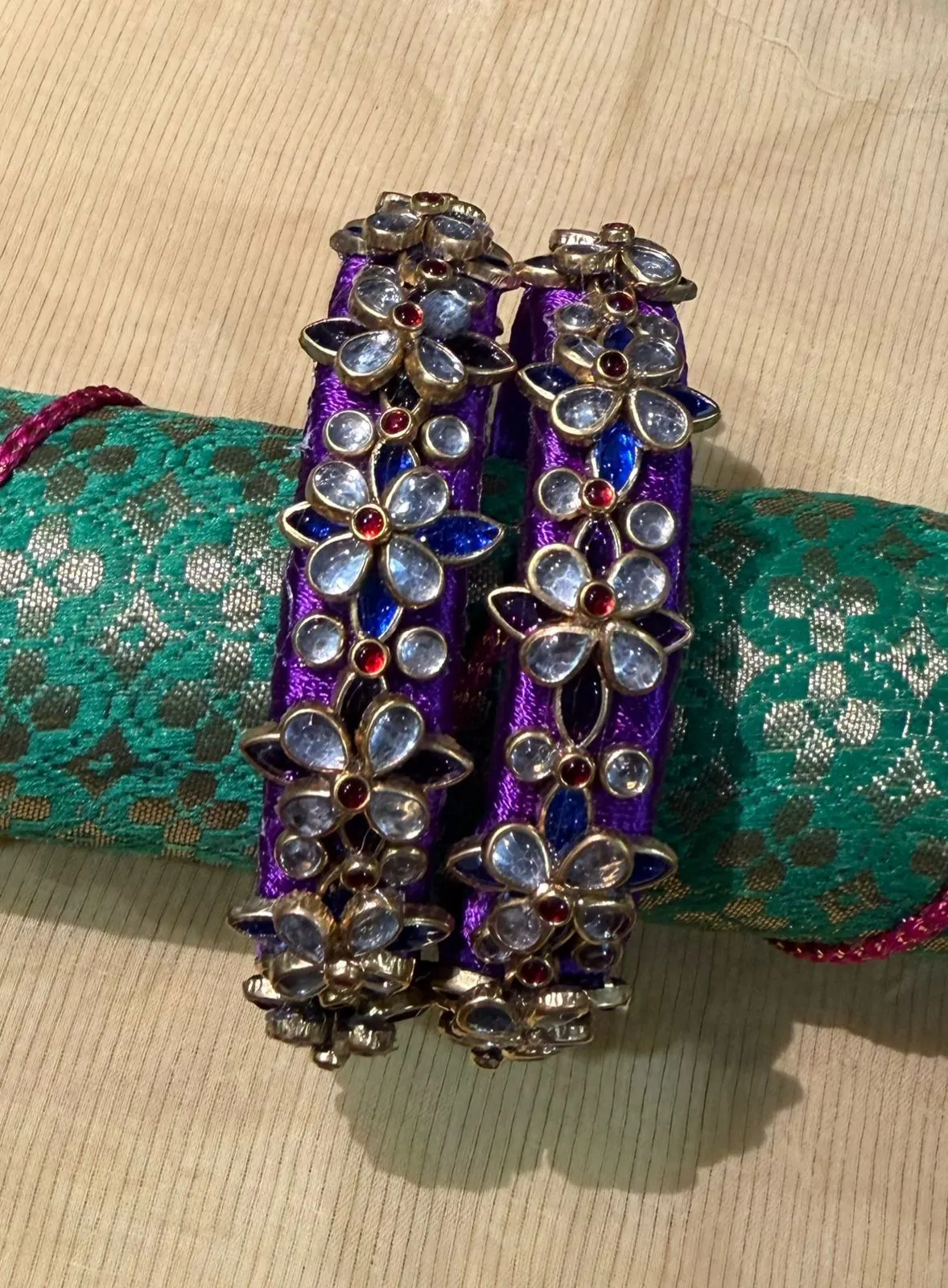 Kundan Bloom Silk Bangles
